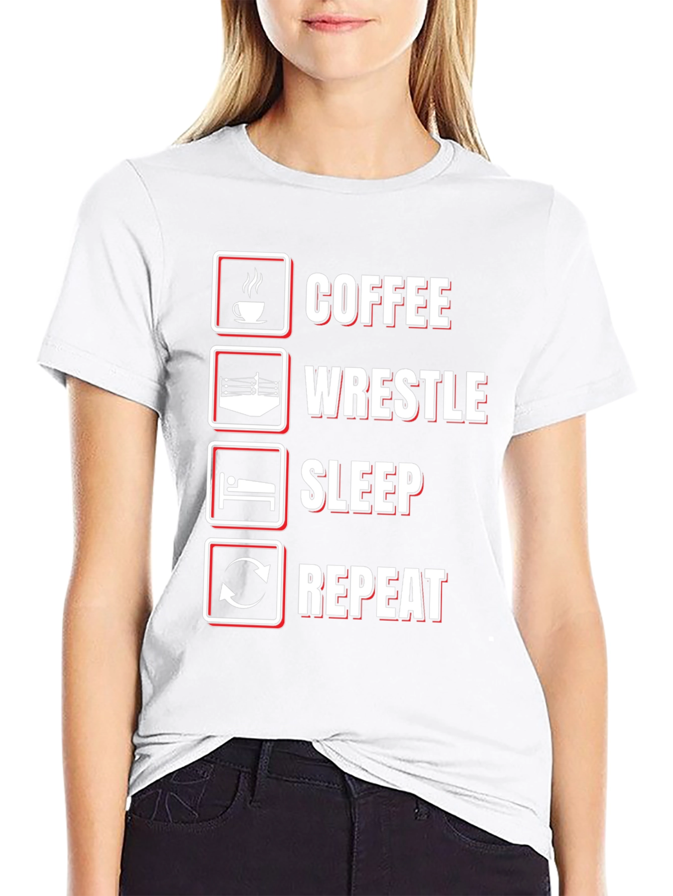 Coffee Wrestle Sleep Repeat T-Shirt - Funny Wrestler Tee