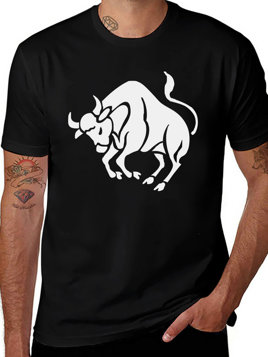 Bull Graphic Tee - Black Cotton Short Sleeve Shirt
