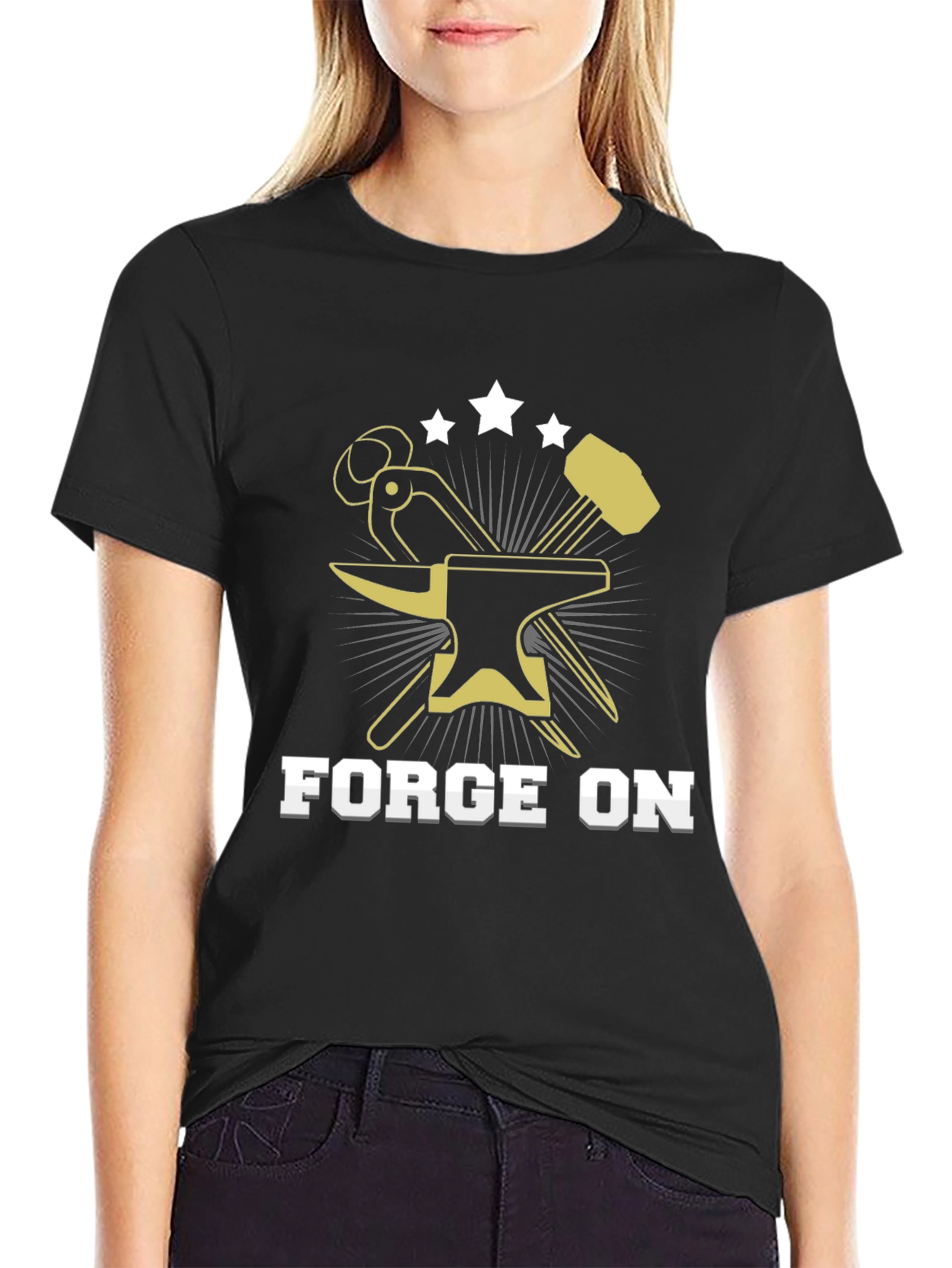Forge On Blacksmith T-Shirt Anvil Hammer Stars