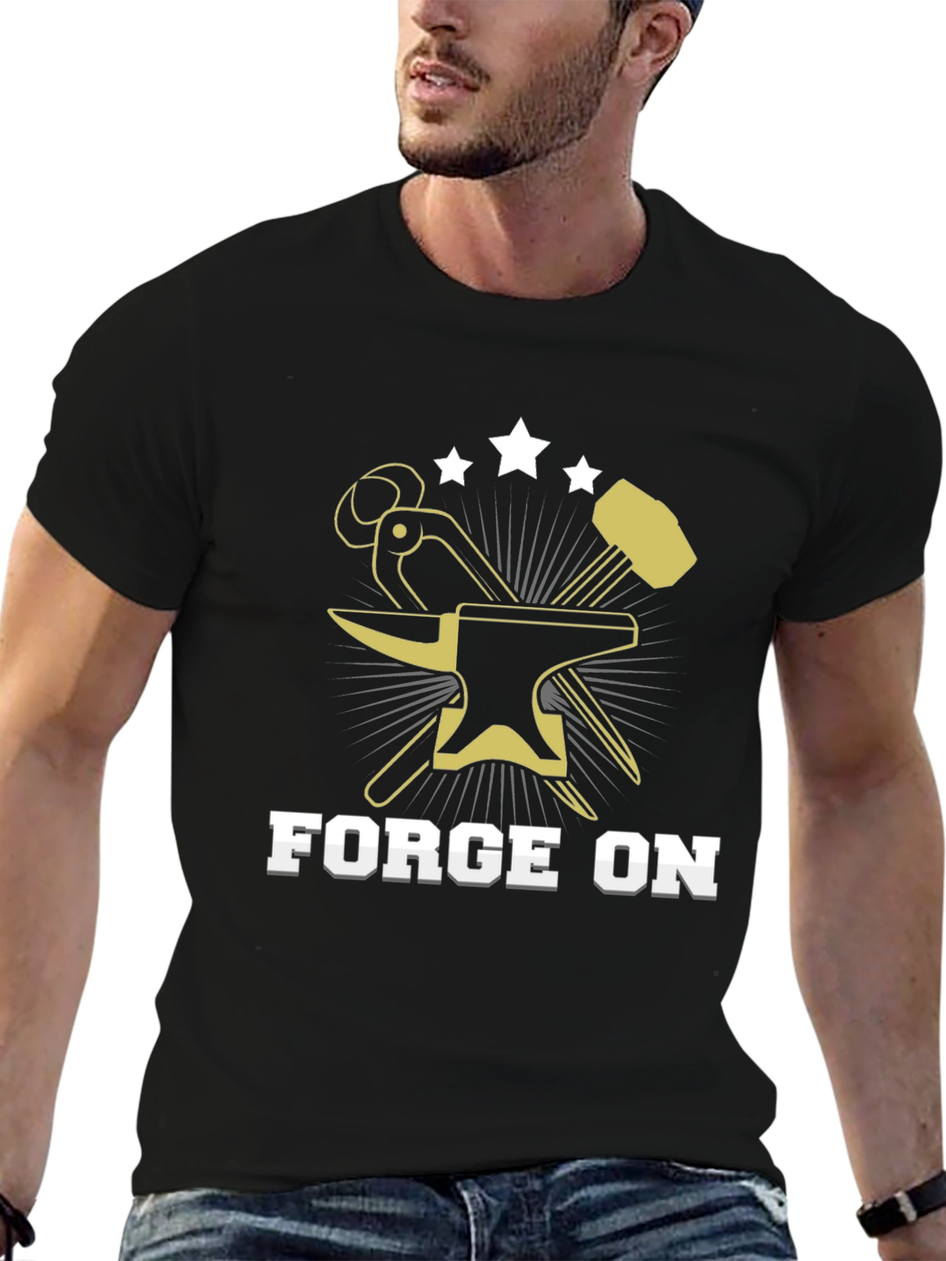 Forge On Blacksmith T-Shirt Anvil Hammer Stars