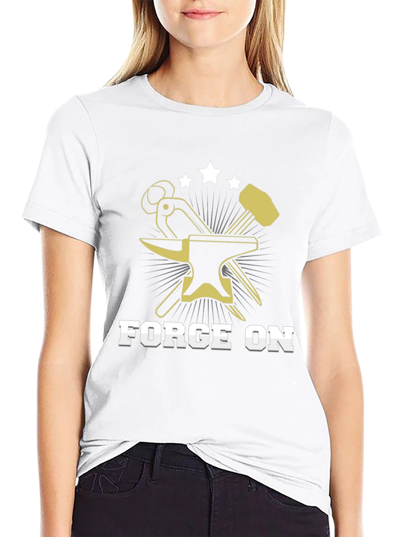 Forge On Blacksmith T-Shirt Anvil Hammer Stars