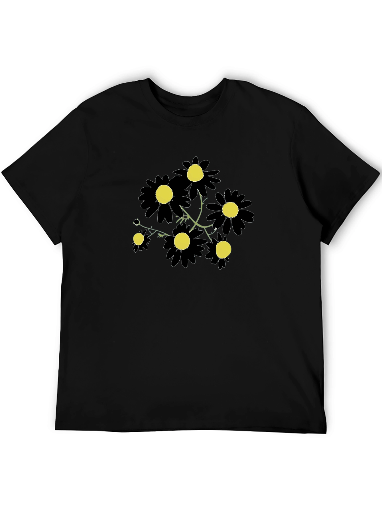 Black Daisy Graphic Tee - Stylish Floral Print