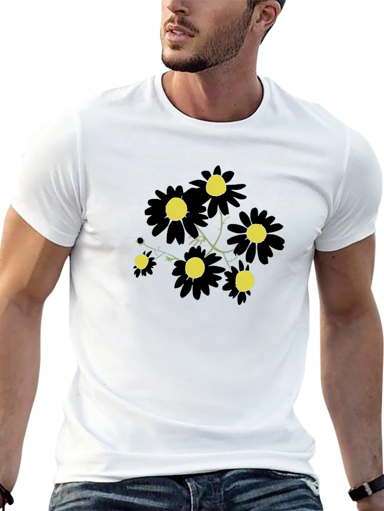 Black Daisy Graphic Tee - Stylish Floral Print