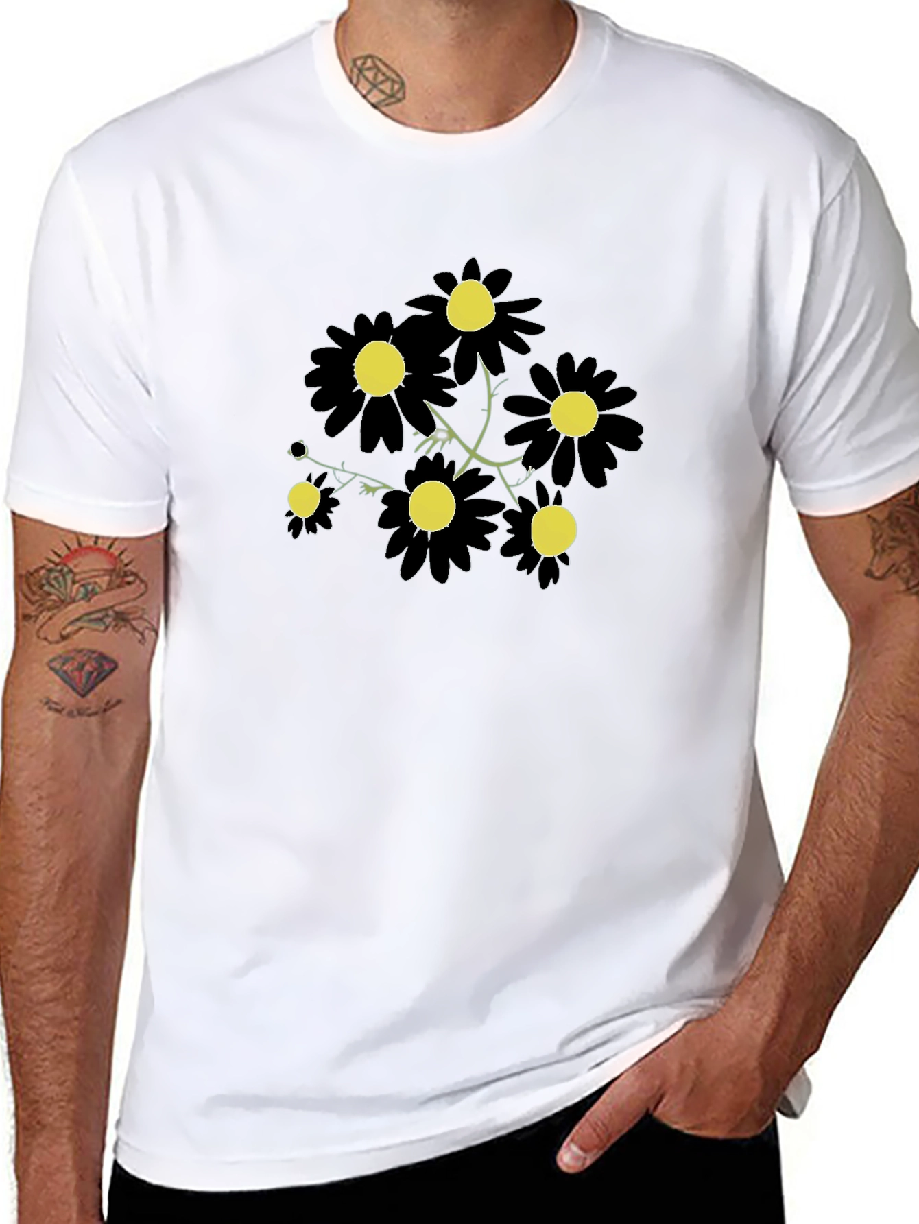 Black Daisy Graphic Tee - Stylish Floral Print