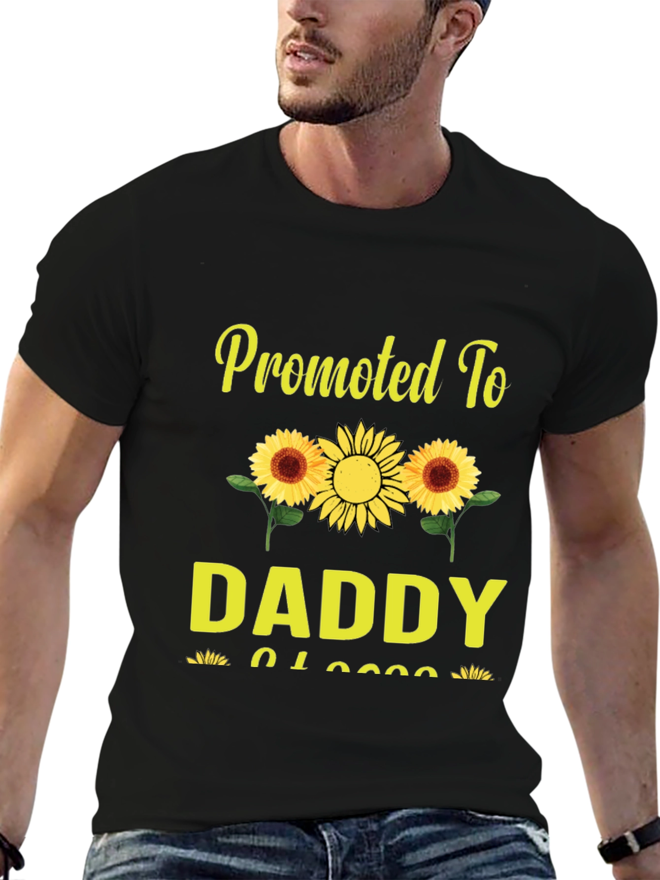 Promoted To Daddy Sunflower Graphic T-Shirt