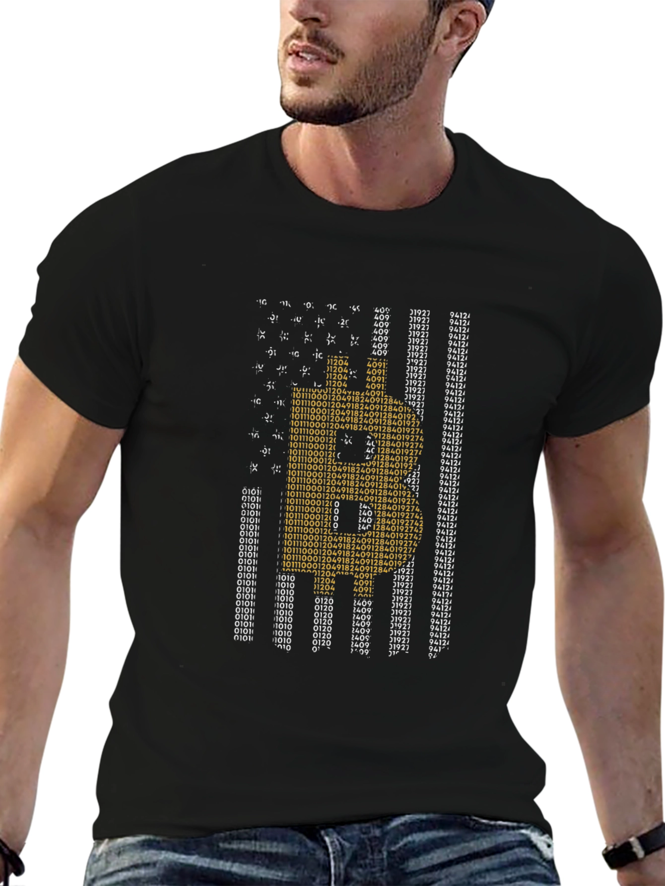 Bitcoin Binary Code American Flag T-Shirt