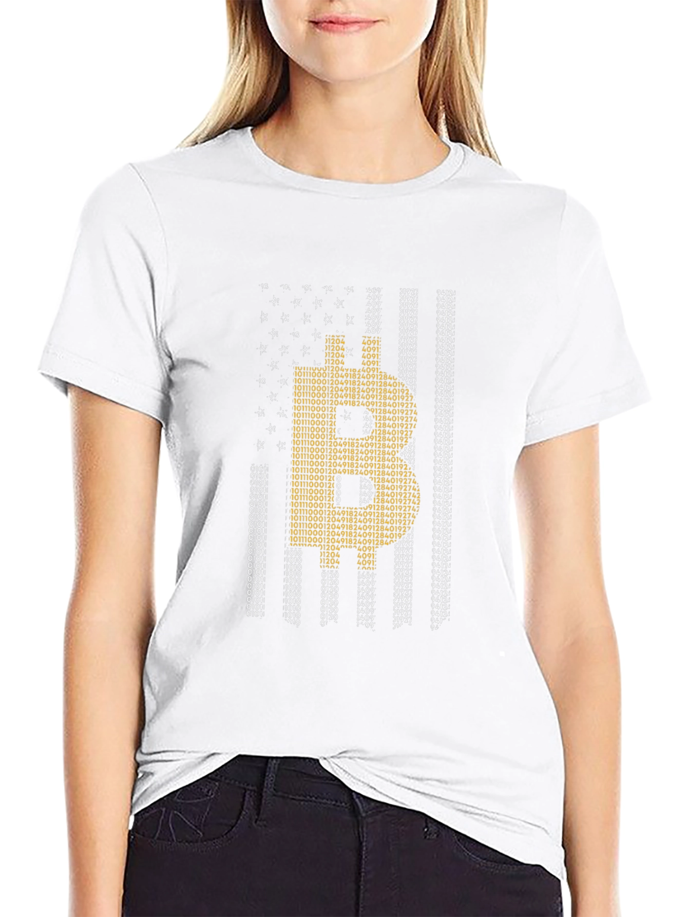 Bitcoin Binary Code American Flag T-Shirt