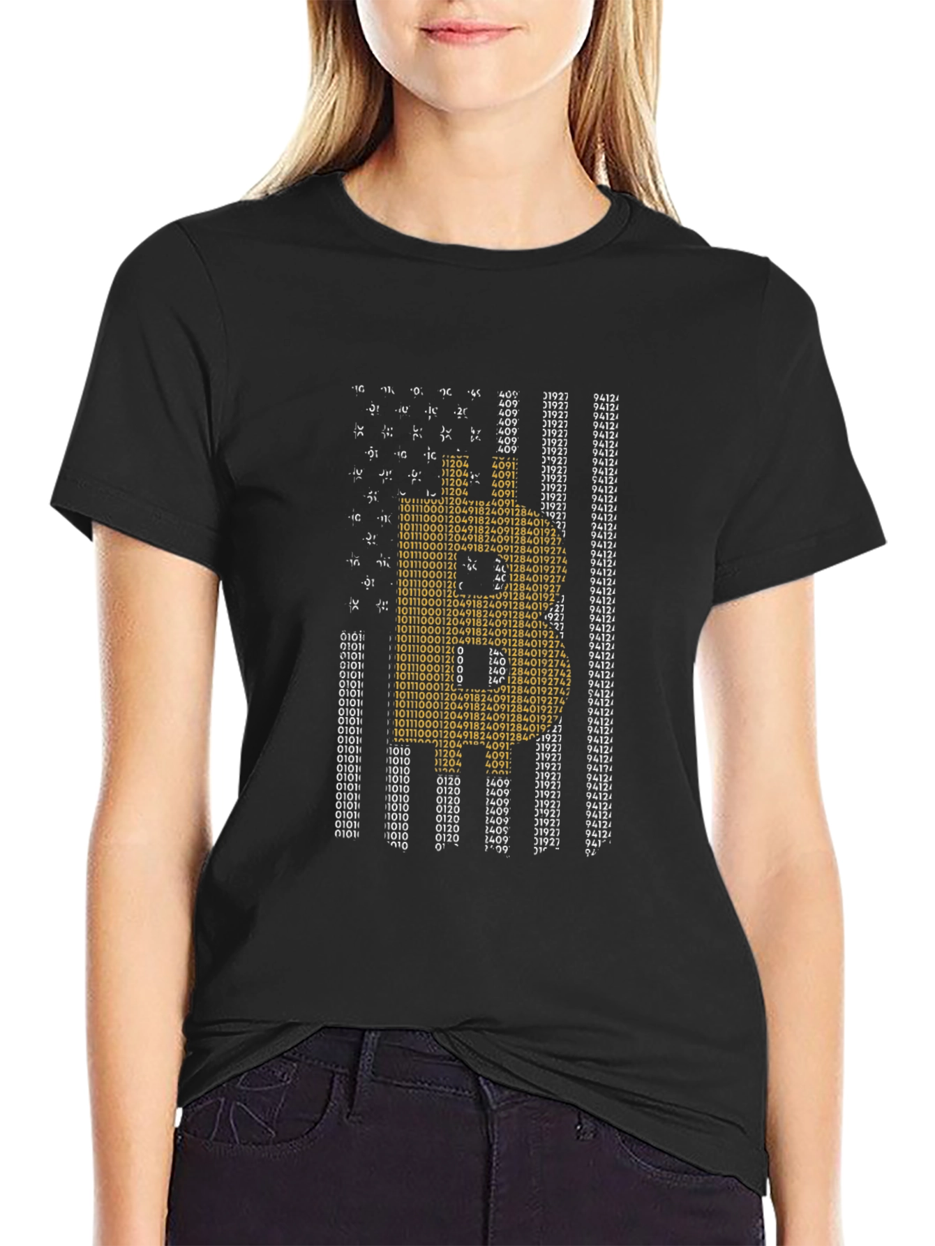 Bitcoin Binary Code American Flag T-Shirt