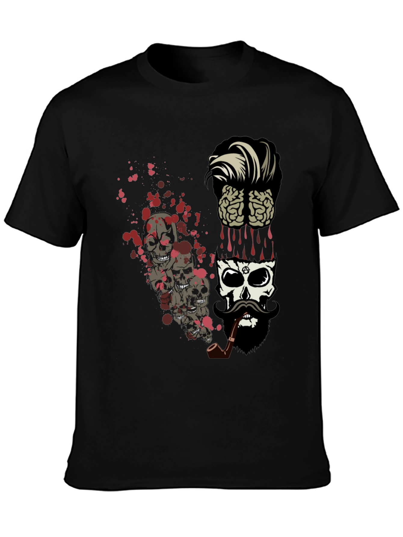 Skull & Brain Graphic Print Black T-Shirt