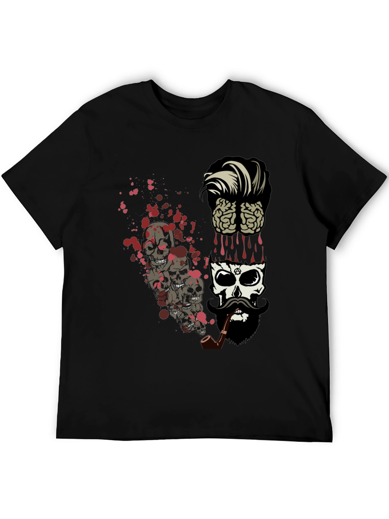 Skull & Brain Graphic Print Black T-Shirt