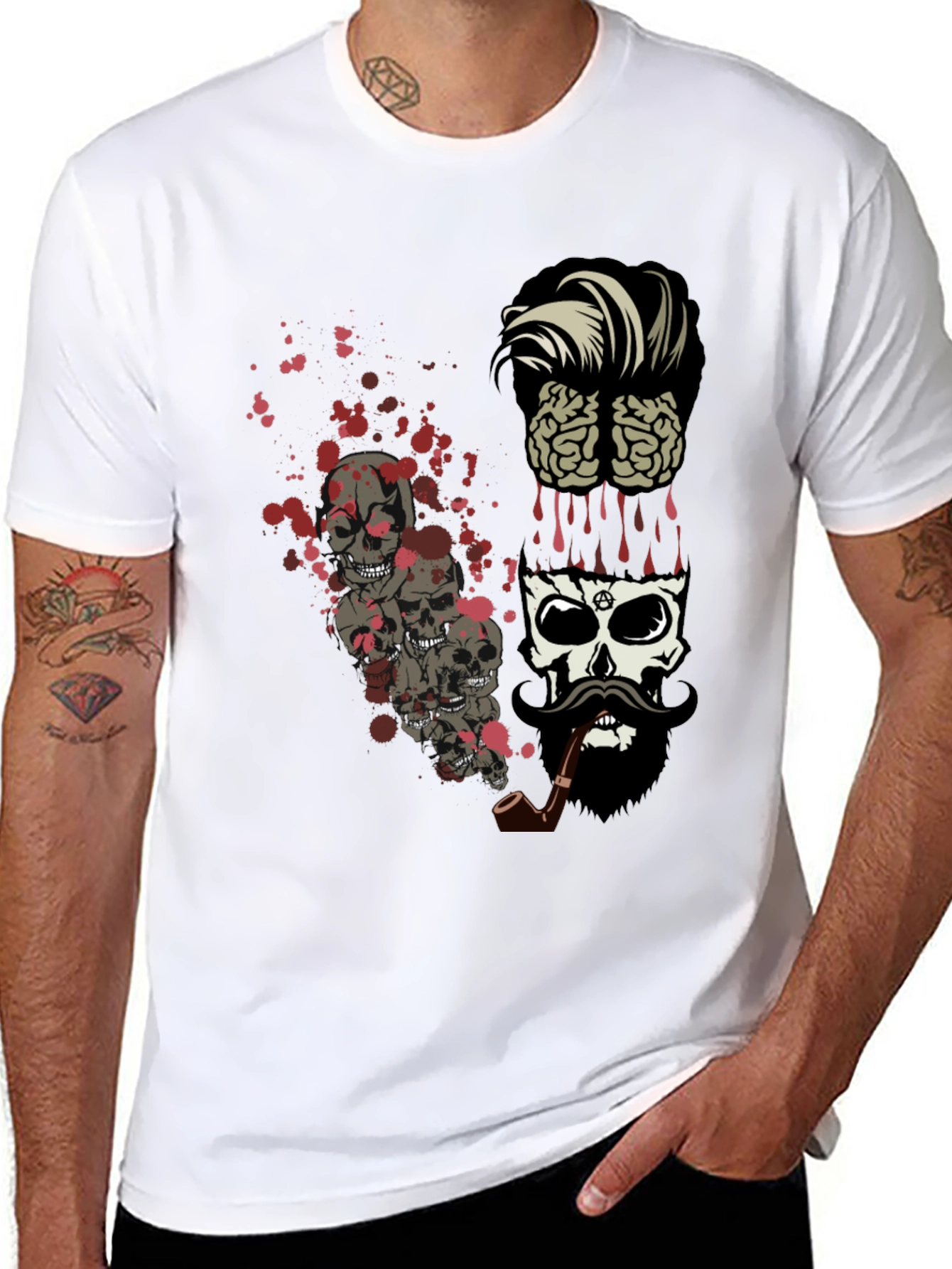 Skull & Brain Graphic Print Black T-Shirt