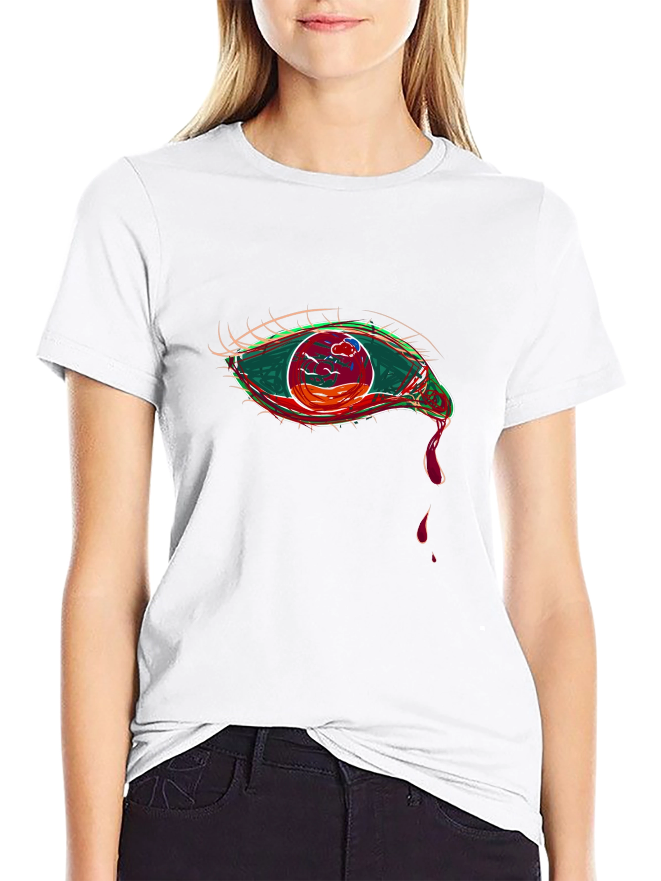 Graphic Tee - Eye Design Black Cotton