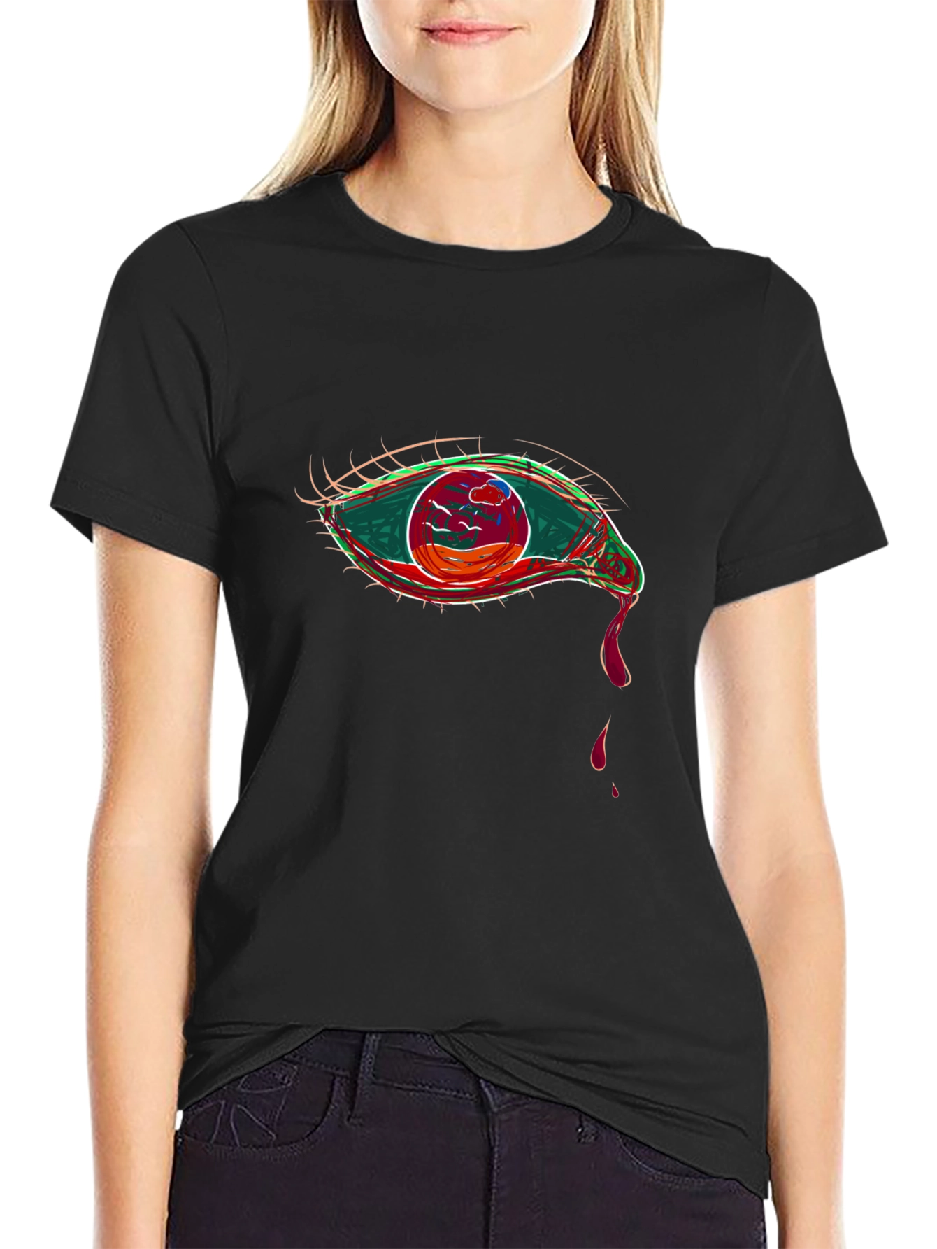Graphic Tee - Eye Design Black Cotton