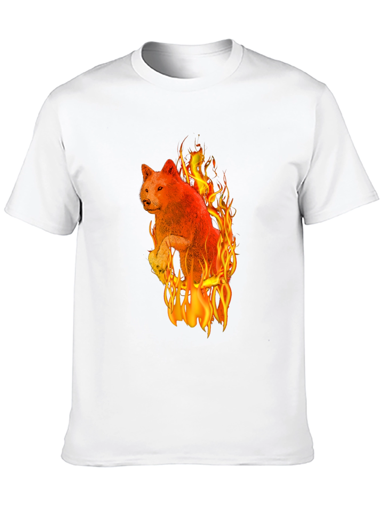 Fiery Wolf Graphic Tee - Black Cotton T-Shirt