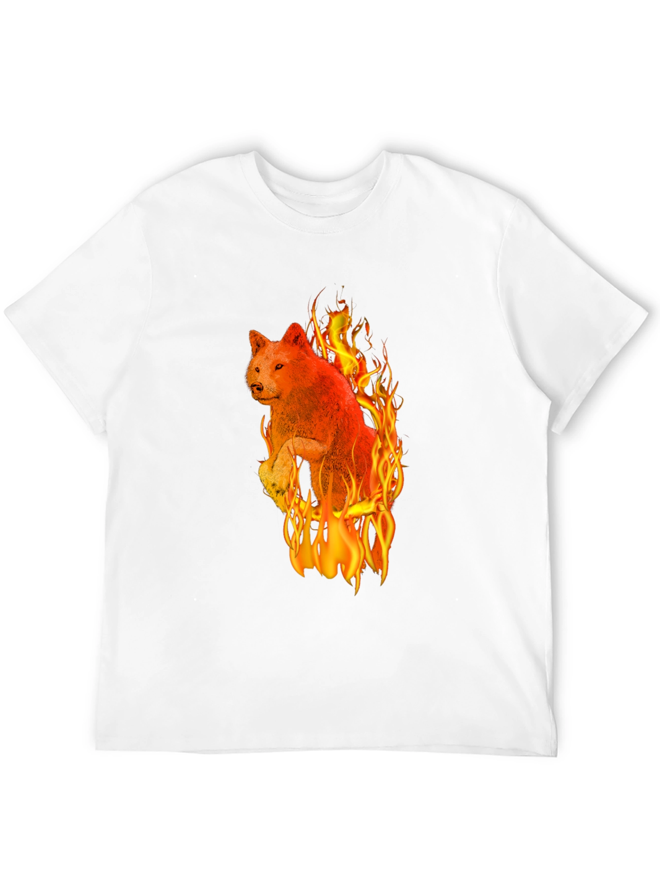 Fiery Wolf Graphic Tee - Black Cotton T-Shirt