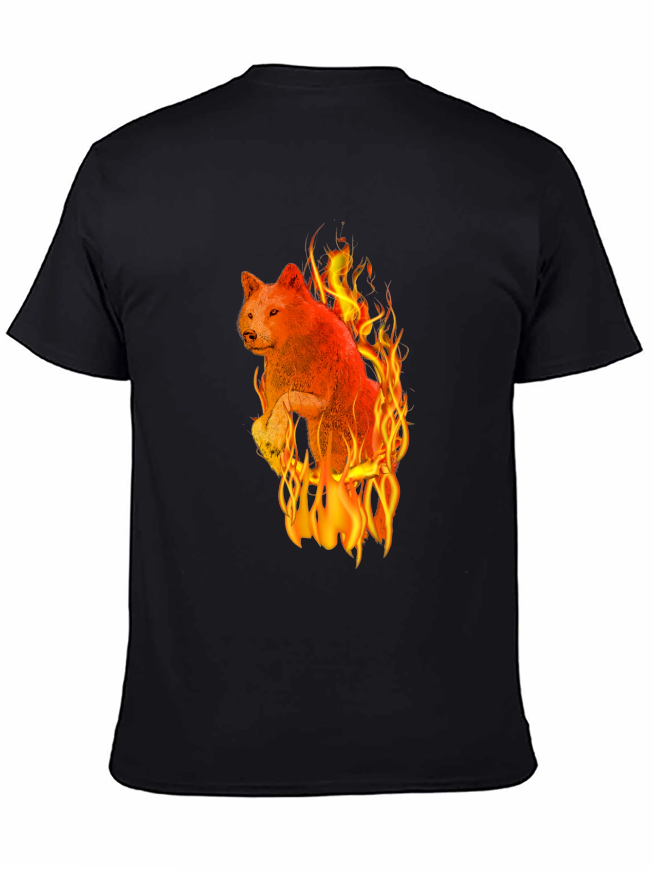 Fiery Wolf Graphic Tee - Black Cotton T-Shirt