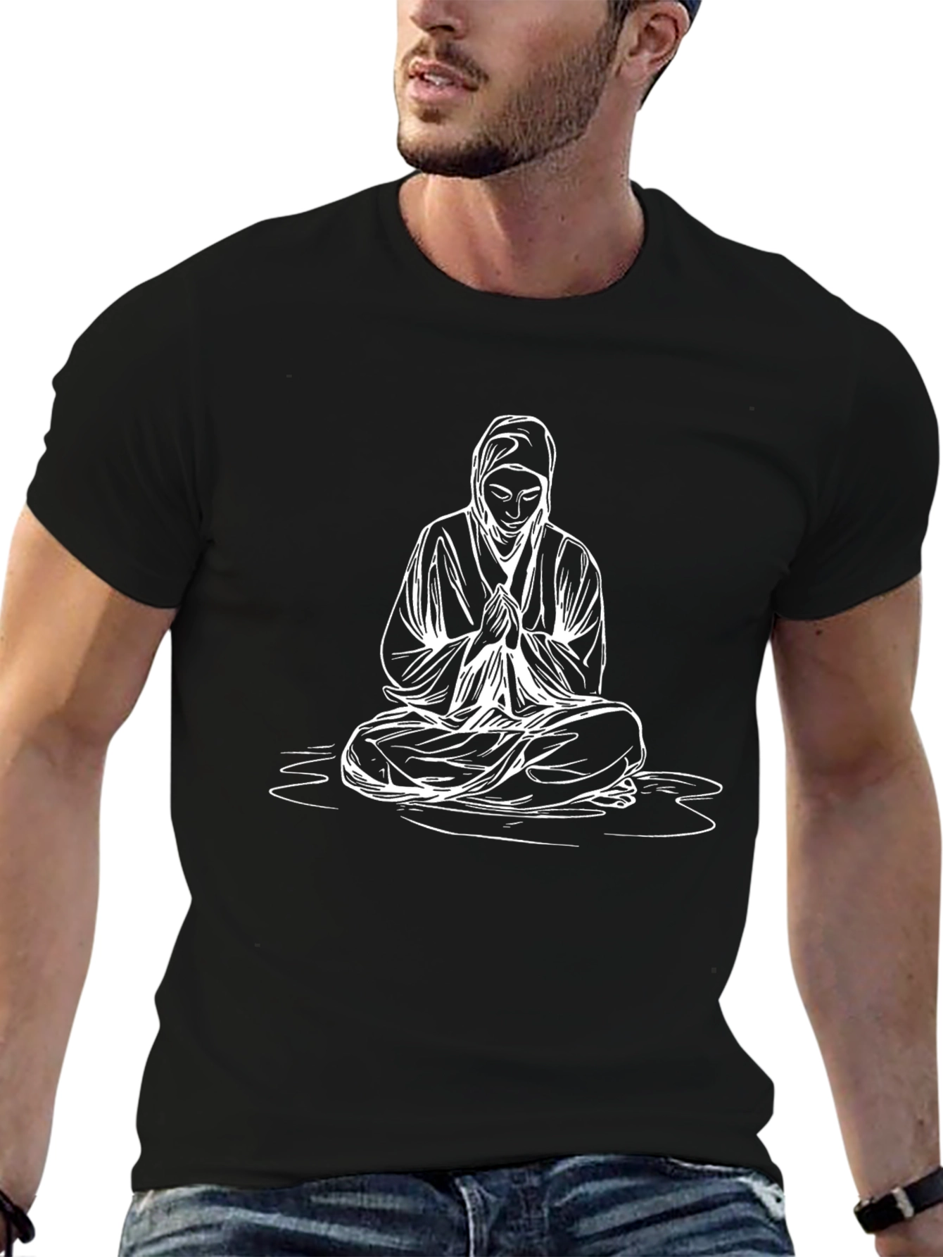 Meditating Figure Graphic Tee - Black