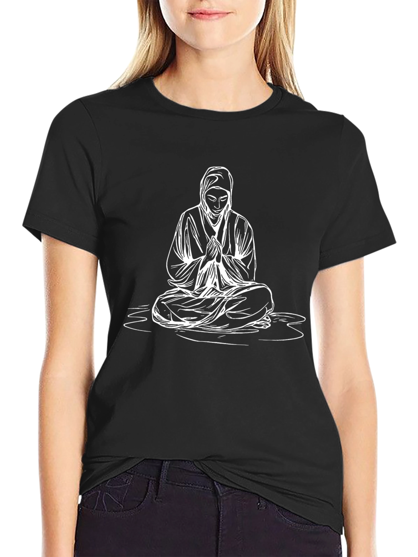 Meditating Figure Graphic Tee - Black