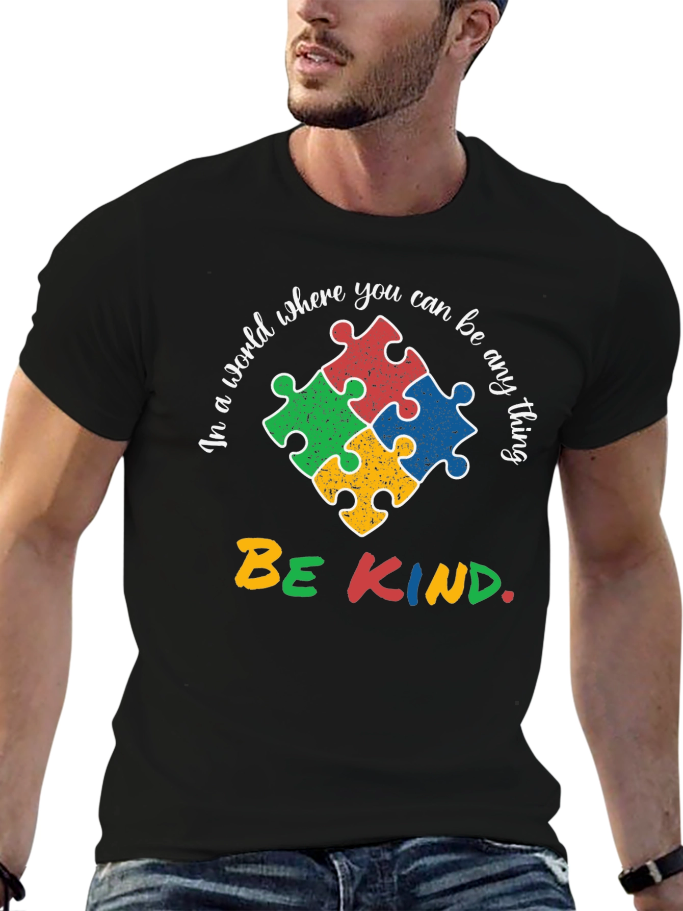 Autism Awareness T-Shirt - Be Kind Puzzle Design