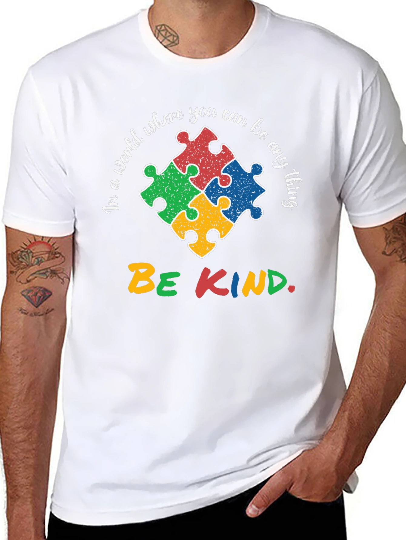 Autism Awareness T-Shirt - Be Kind Puzzle Design