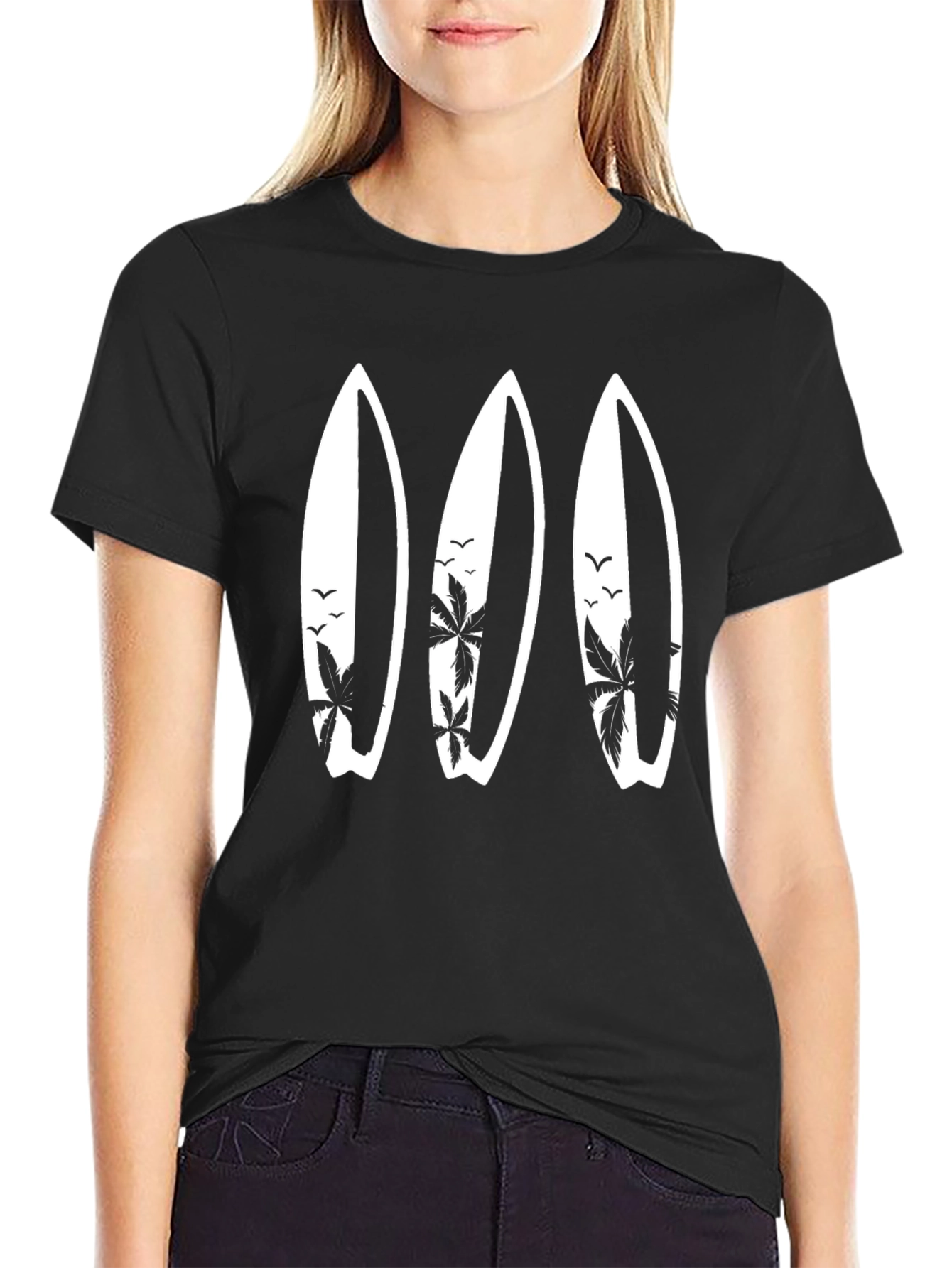 Surfboard Palm Tree Graphic T-Shirt - Beach Style Tee