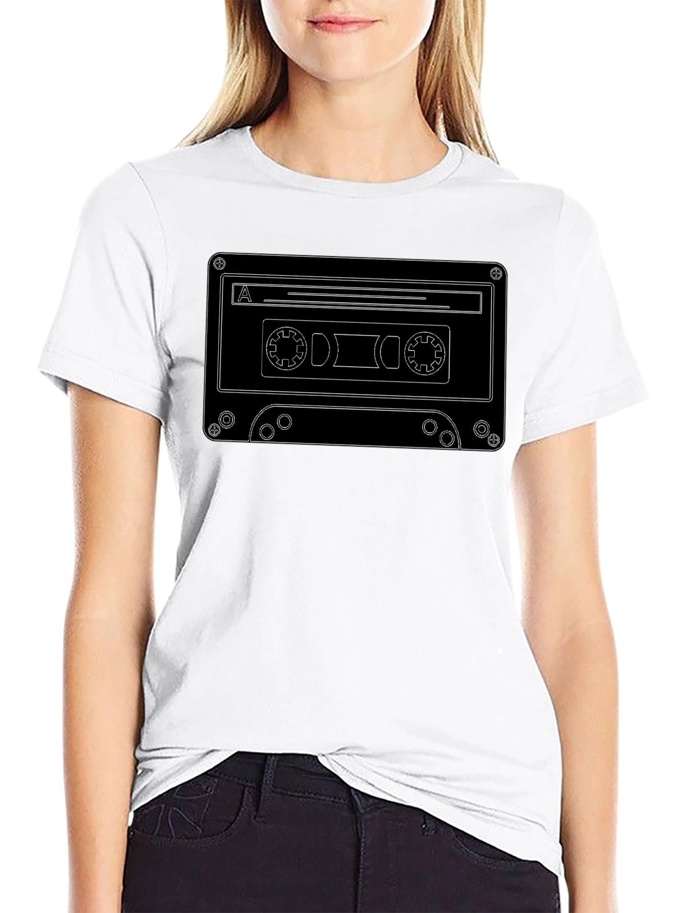 Retro Cassette Tape Graphic Tee - Black Cotton T-Shirt
