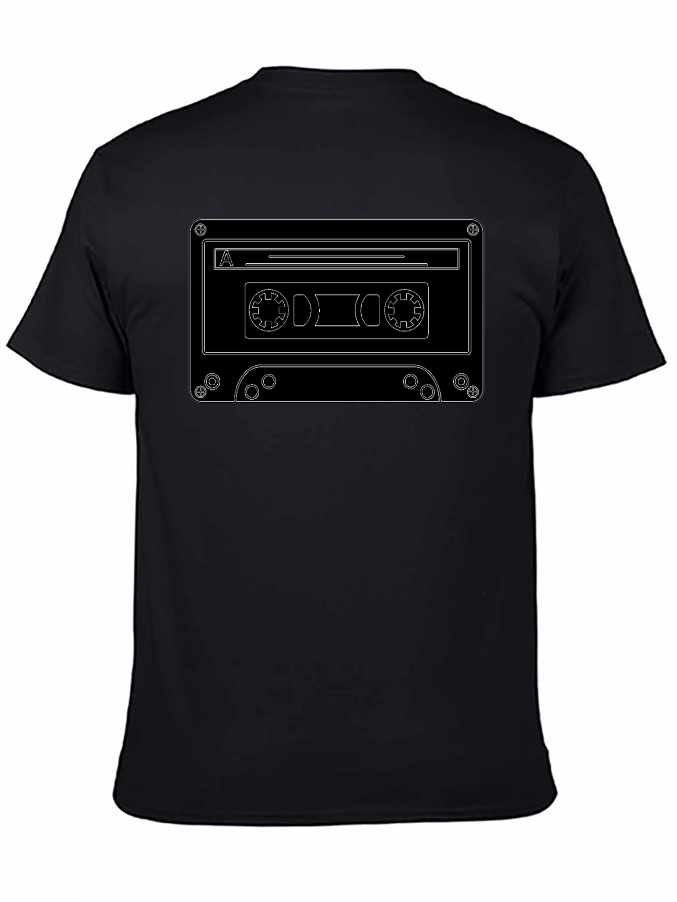 Retro Cassette Tape Graphic Tee - Black Cotton T-Shirt