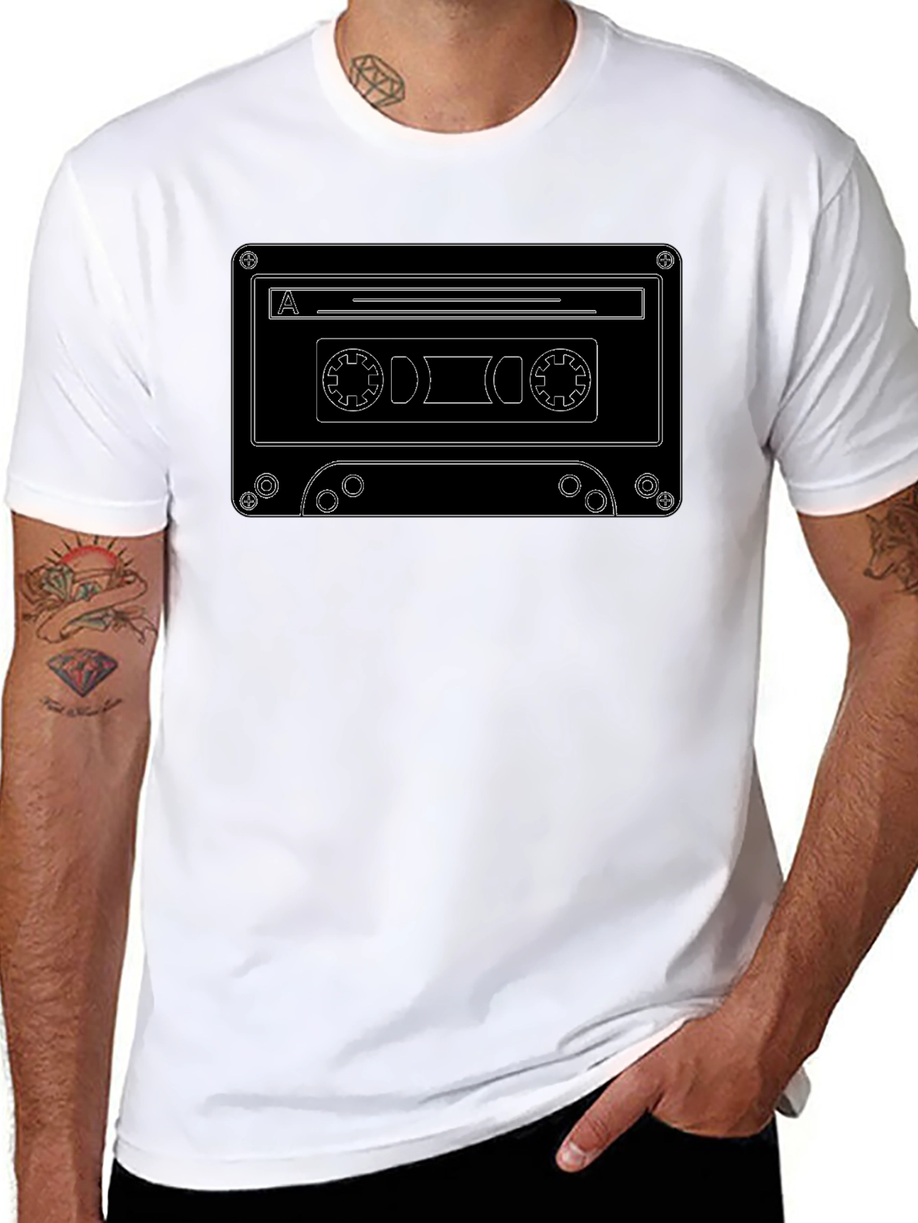 Retro Cassette Tape Graphic Tee - Black Cotton T-Shirt
