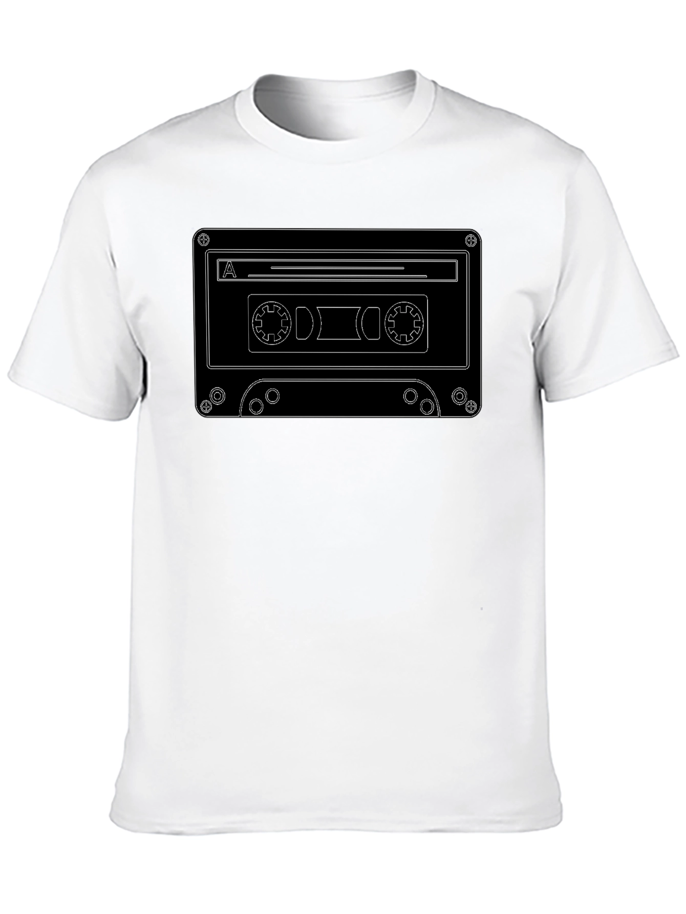 Retro Cassette Tape Graphic Tee - Black Cotton T-Shirt