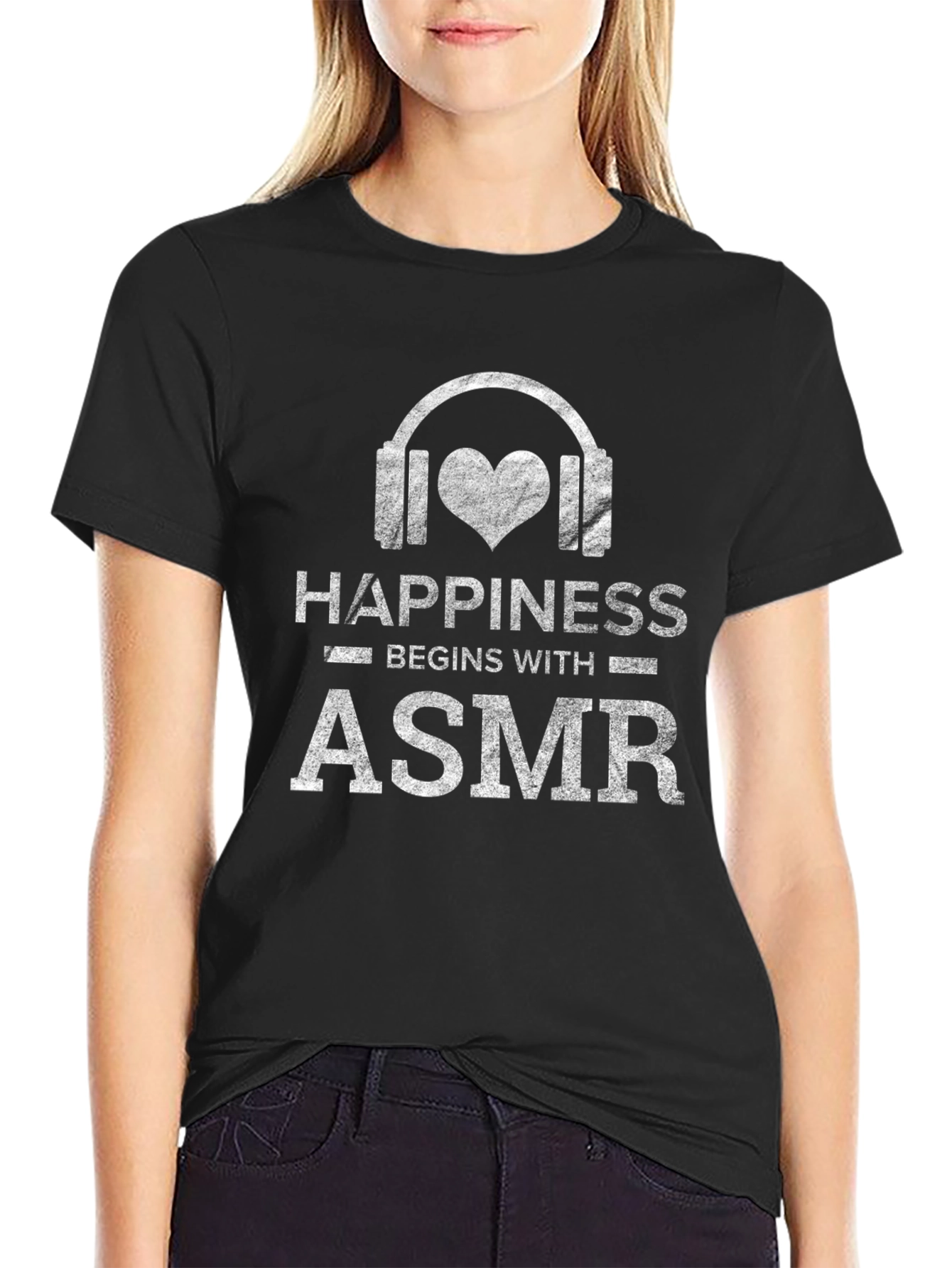 Happiness Begins With ASMR Black Graphic T-Shirt