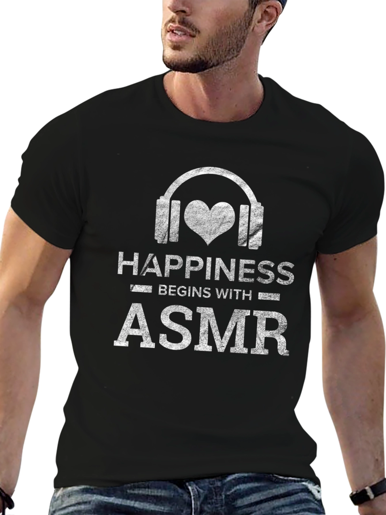 Happiness Begins With ASMR Black Graphic T-Shirt