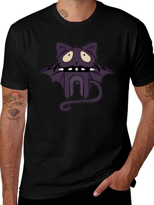 Gothic Bat Cat Graphic T-Shirt - Unisex Black Tee