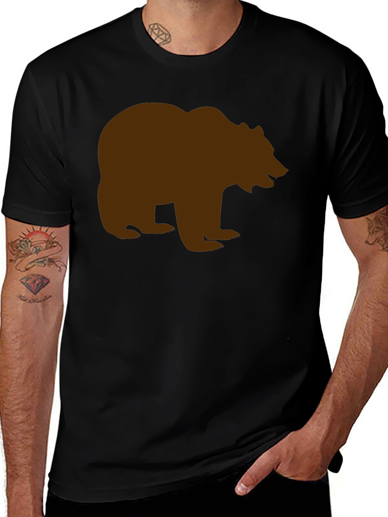 Bear Silhouette Tee - Black Cotton Graphic T-Shirt