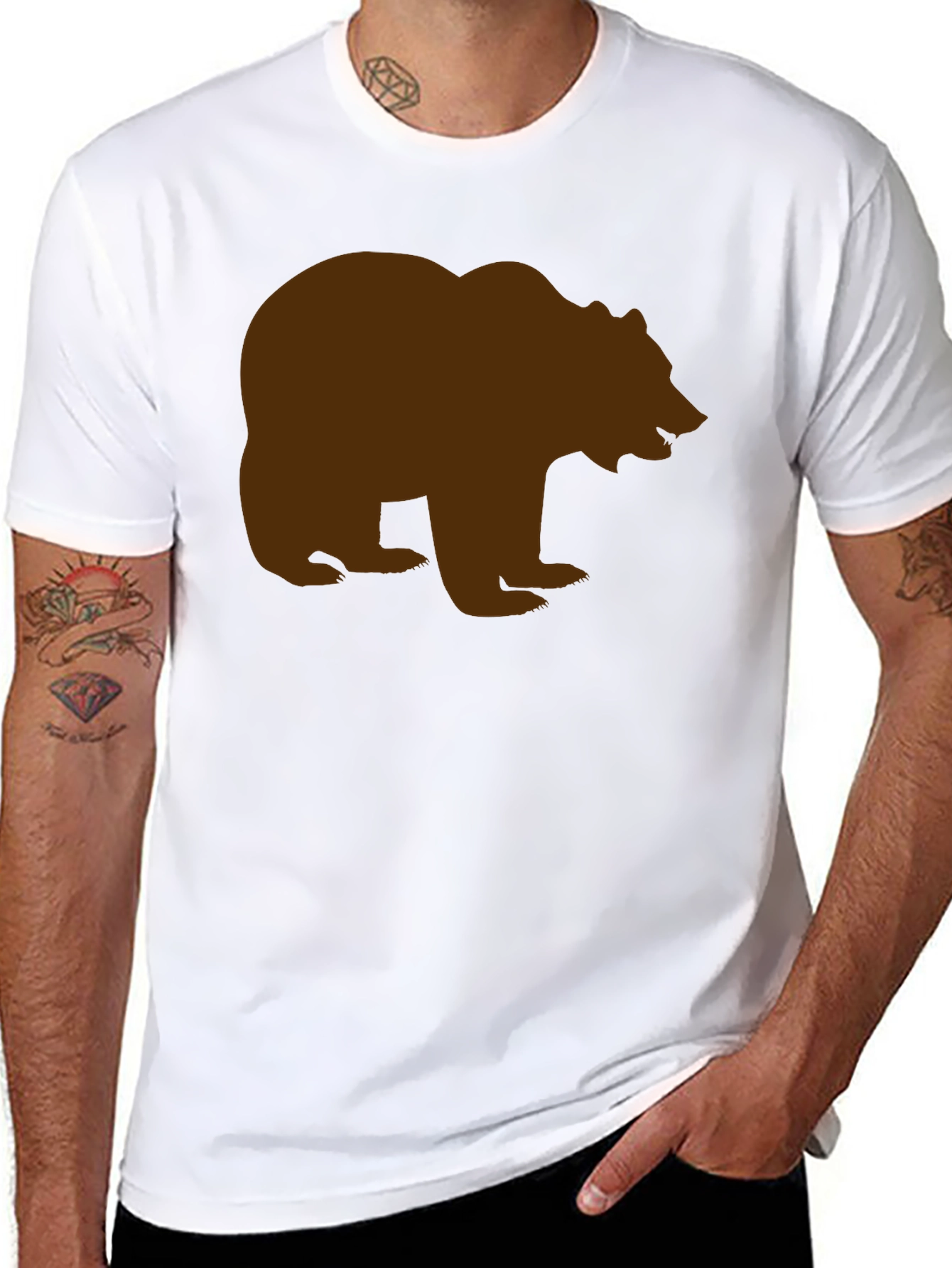 Bear Silhouette Tee - Black Cotton Graphic T-Shirt