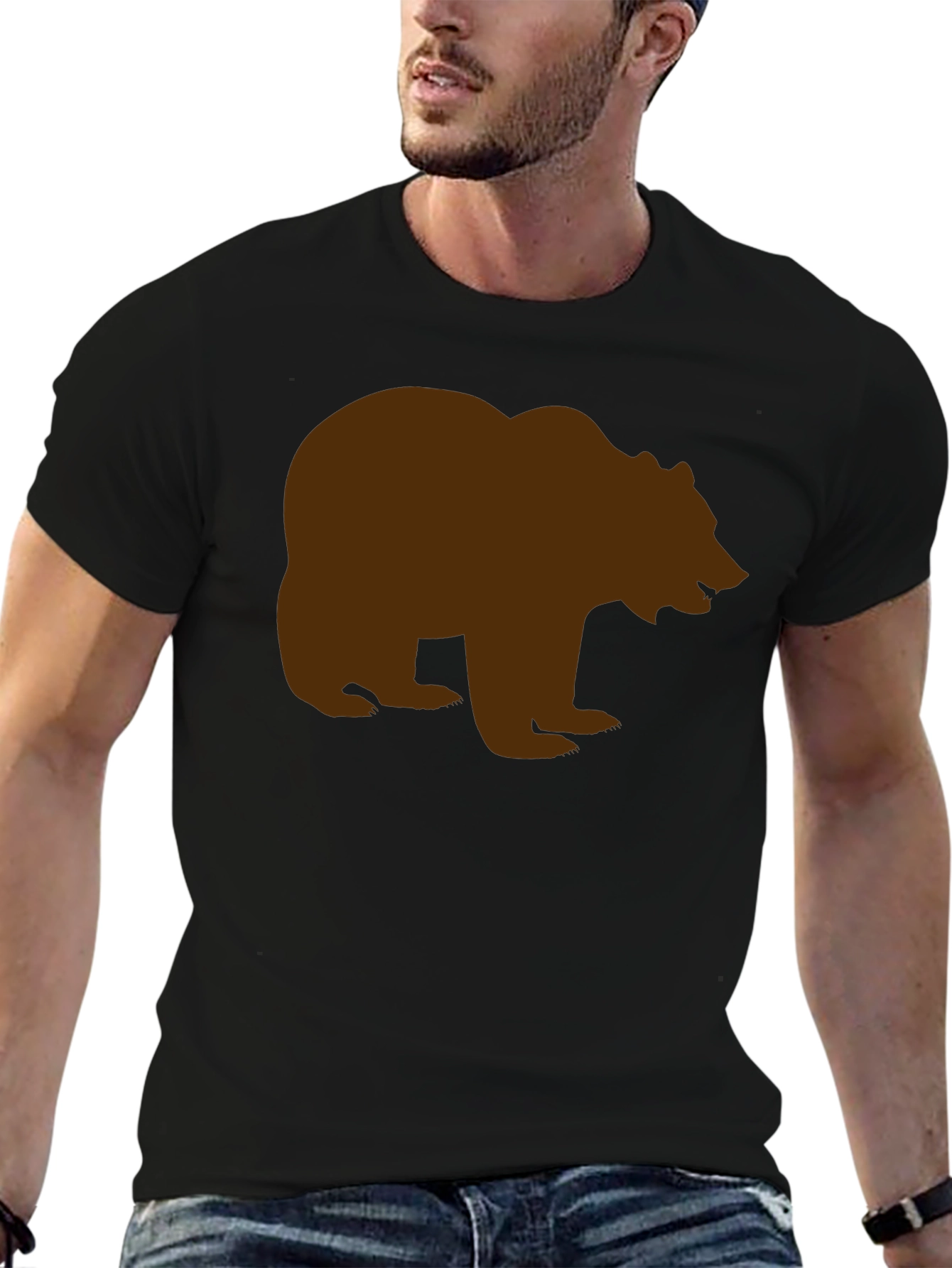 Bear Silhouette Tee - Black Cotton Graphic T-Shirt