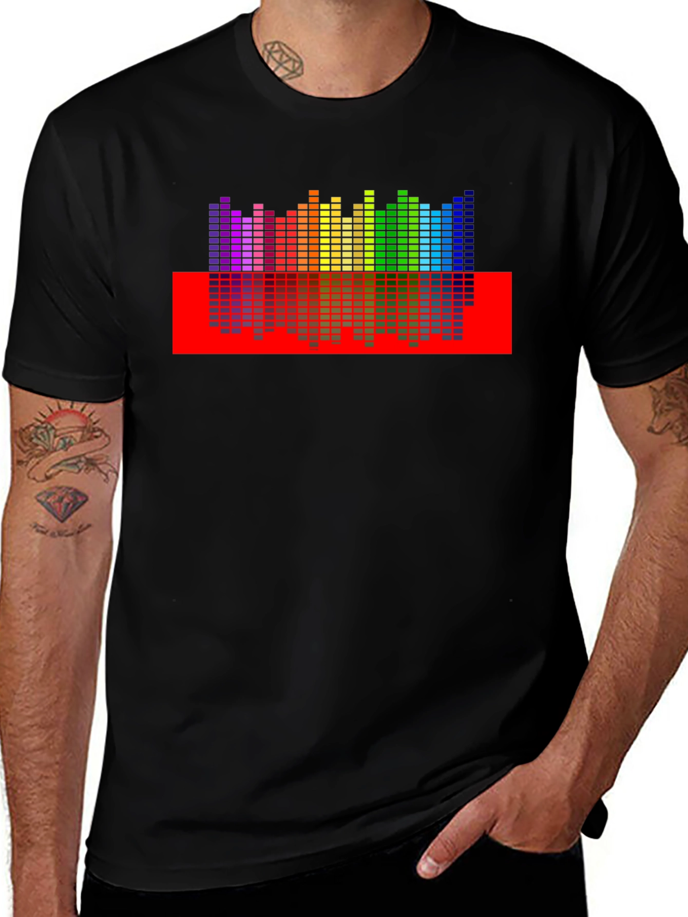 Rainbow Equalizer Graphic Print Black T-Shirt