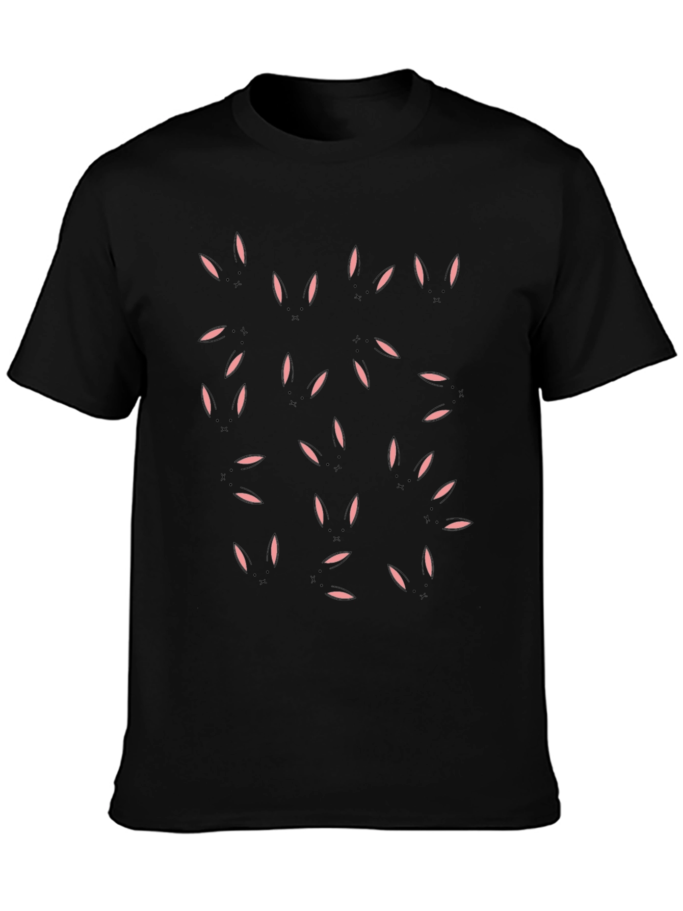 Cute Bunny Print Black T-Shirt - Casual Comfort