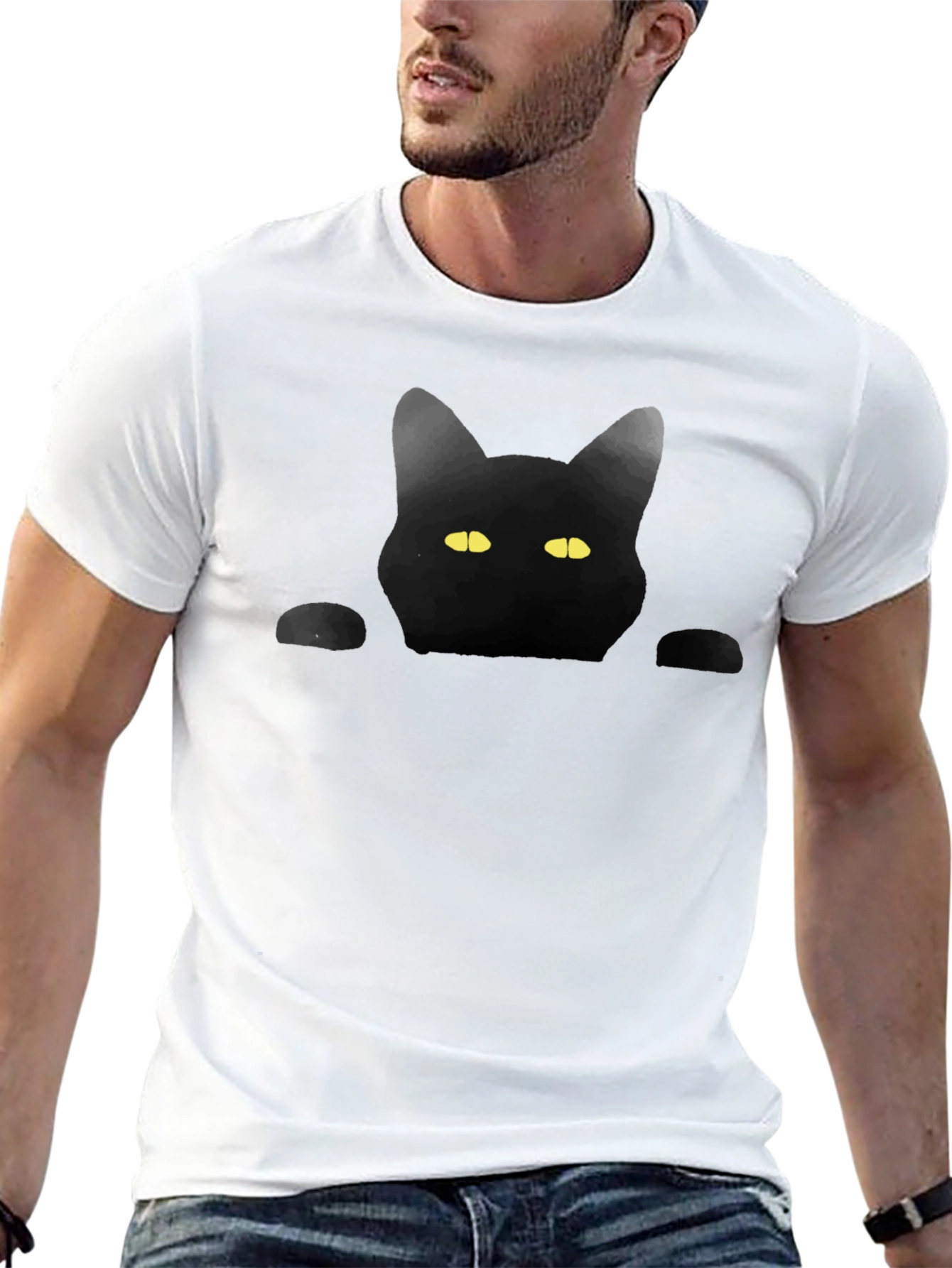 Black Cat Peek T-Shirt - Soft Cotton Tee