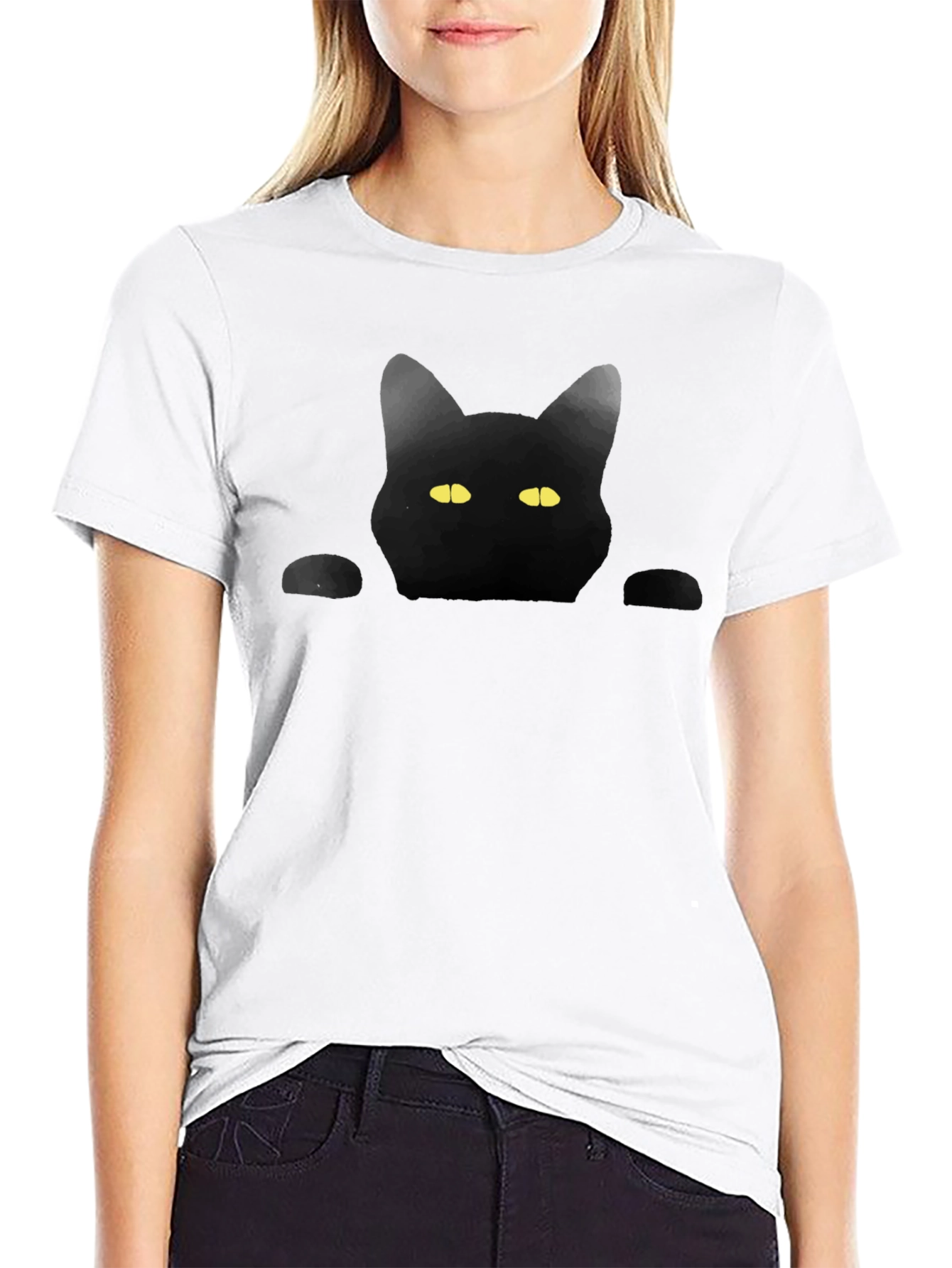 Black Cat Peek T-Shirt - Soft Cotton Tee