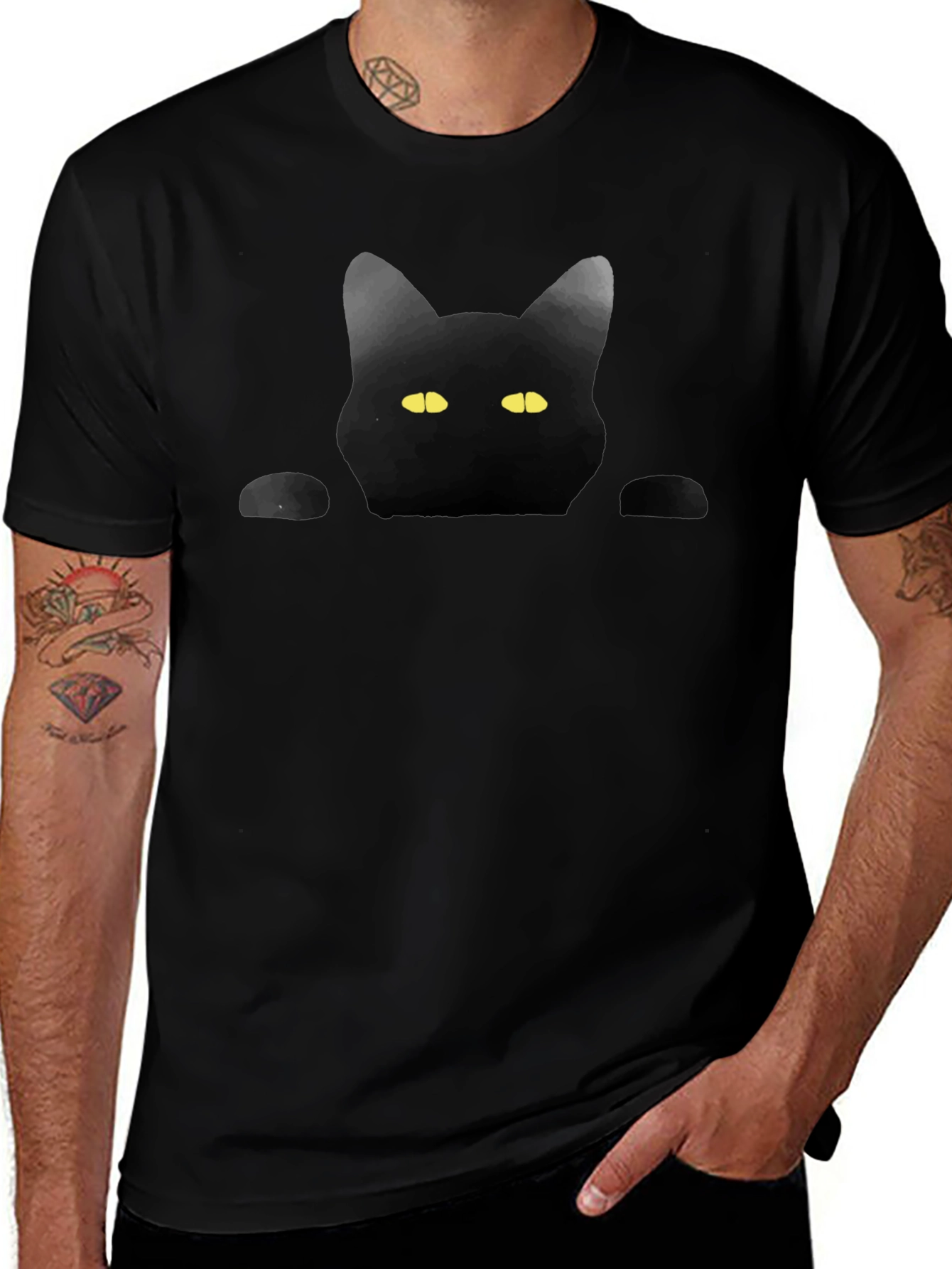 Black Cat Peek T-Shirt - Soft Cotton Tee