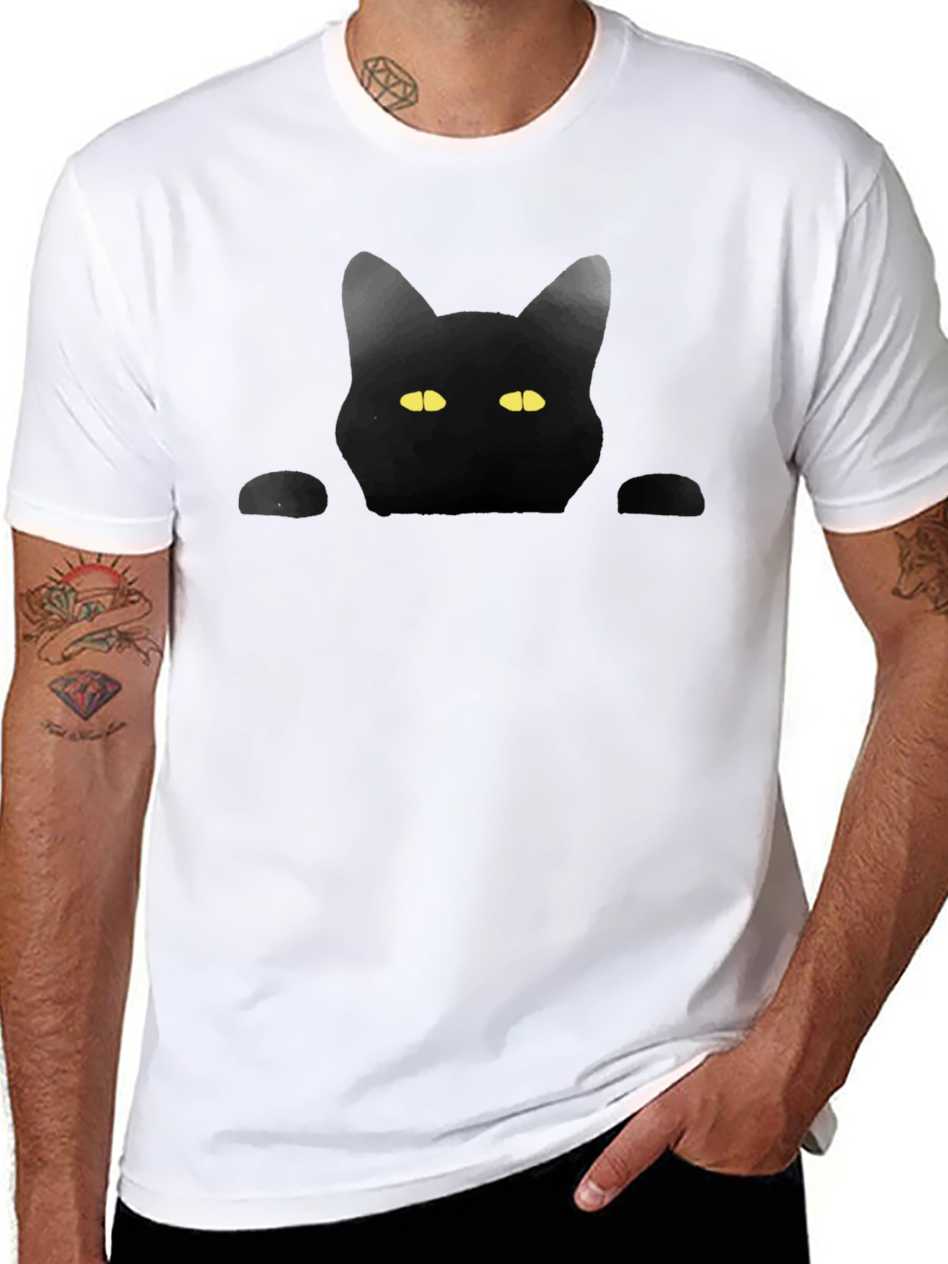 Black Cat Peek T-Shirt - Soft Cotton Tee