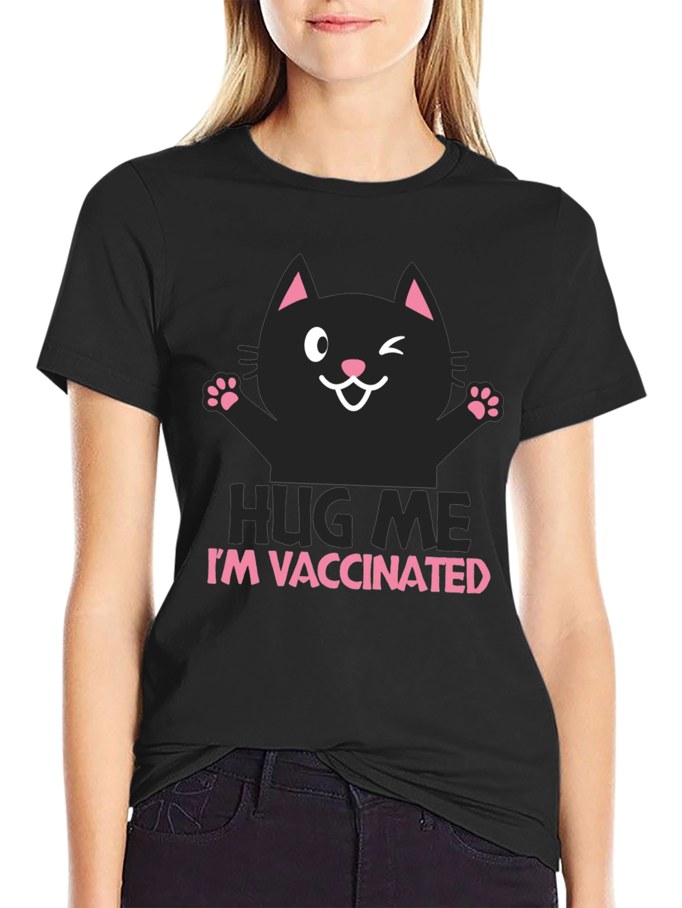 Vaccinated Cat Graphic T-Shirt - Hug Me