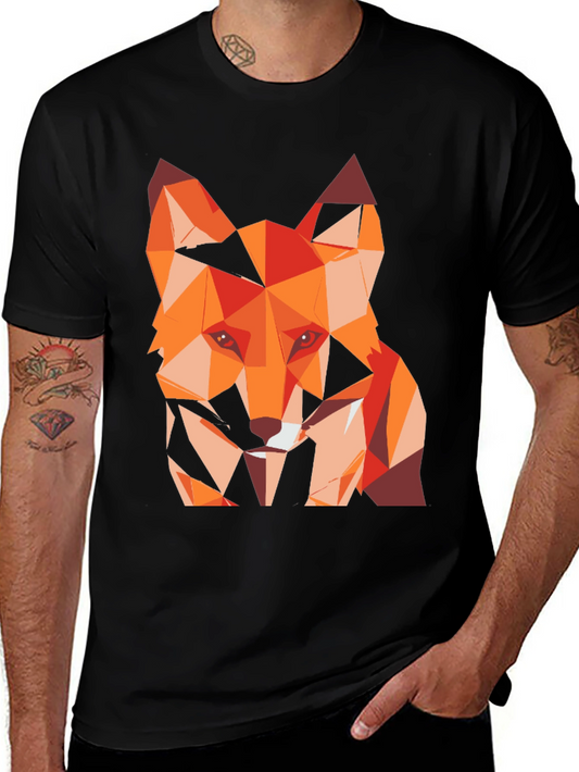 Geometric Fox Graphic Tee - Stylish Mens T-Shirt