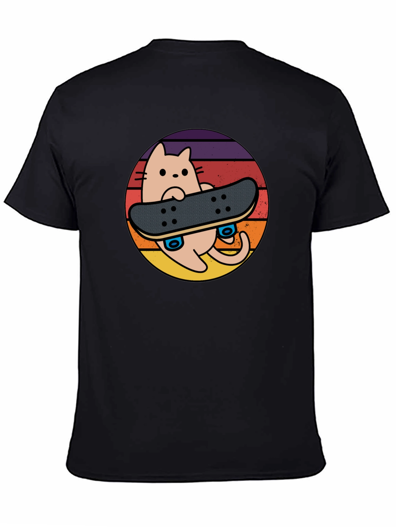 Cool Cat Skateboard T-Shirt - Retro Sunset Design