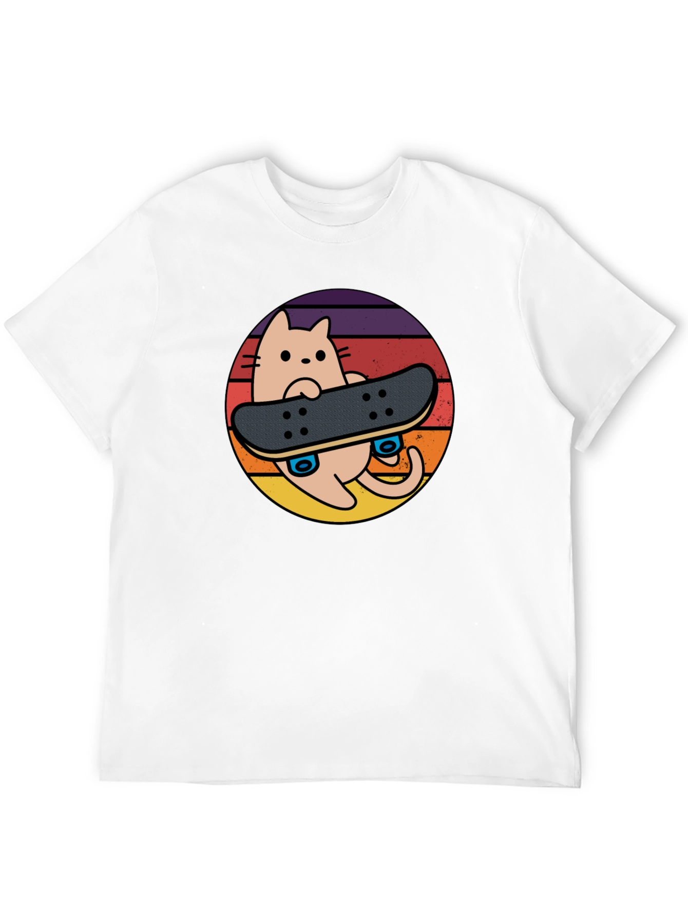 Cool Cat Skateboard T-Shirt - Retro Sunset Design