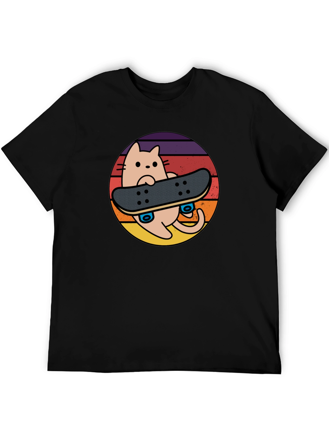 Cool Cat Skateboard T-Shirt - Retro Sunset Design