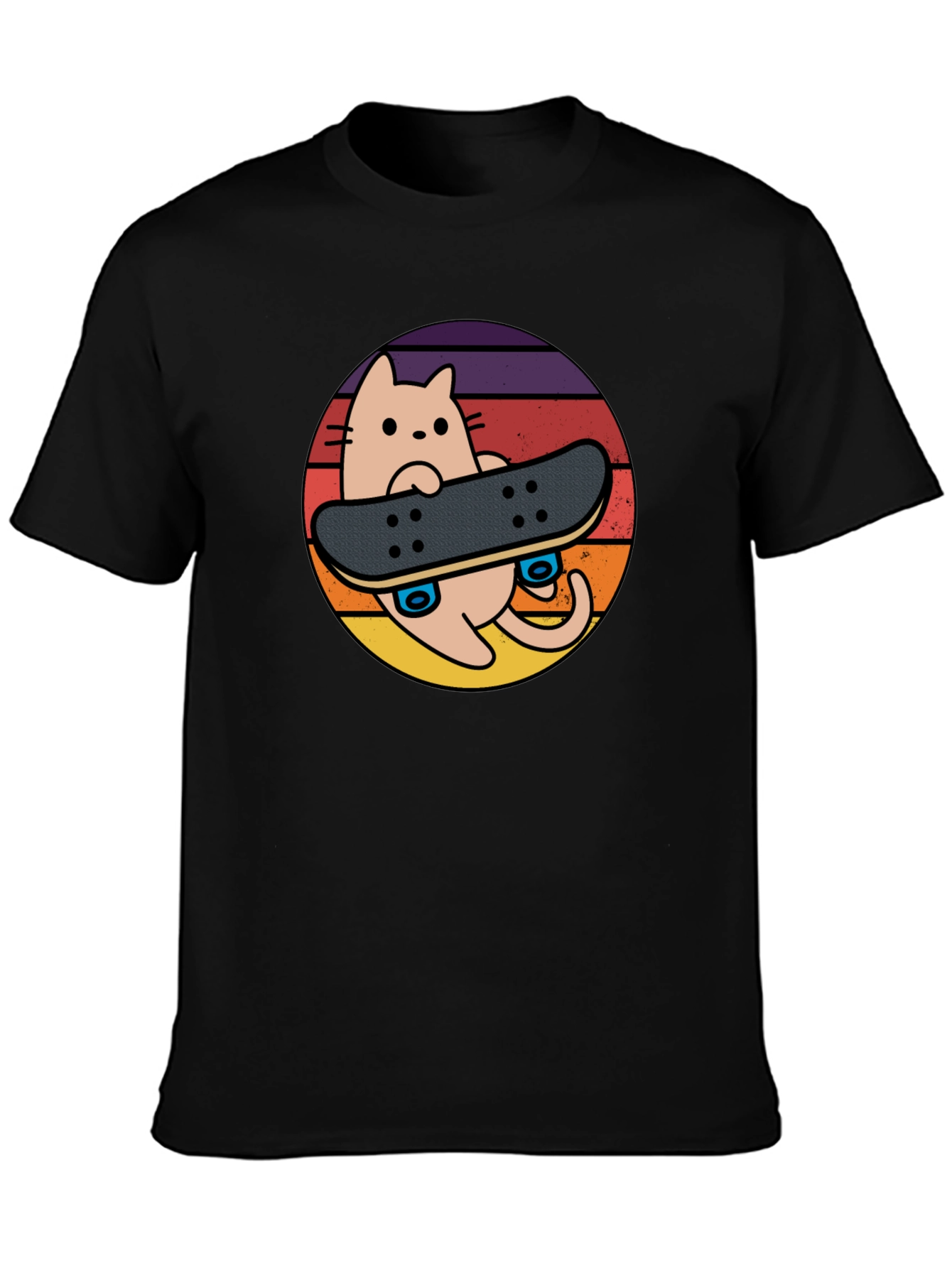 Cool Cat Skateboard T-Shirt - Retro Sunset Design