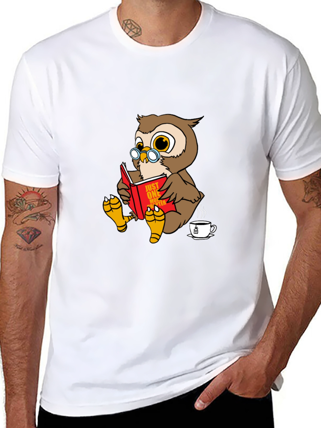 Owl Reading Book Black Graphic Tee
