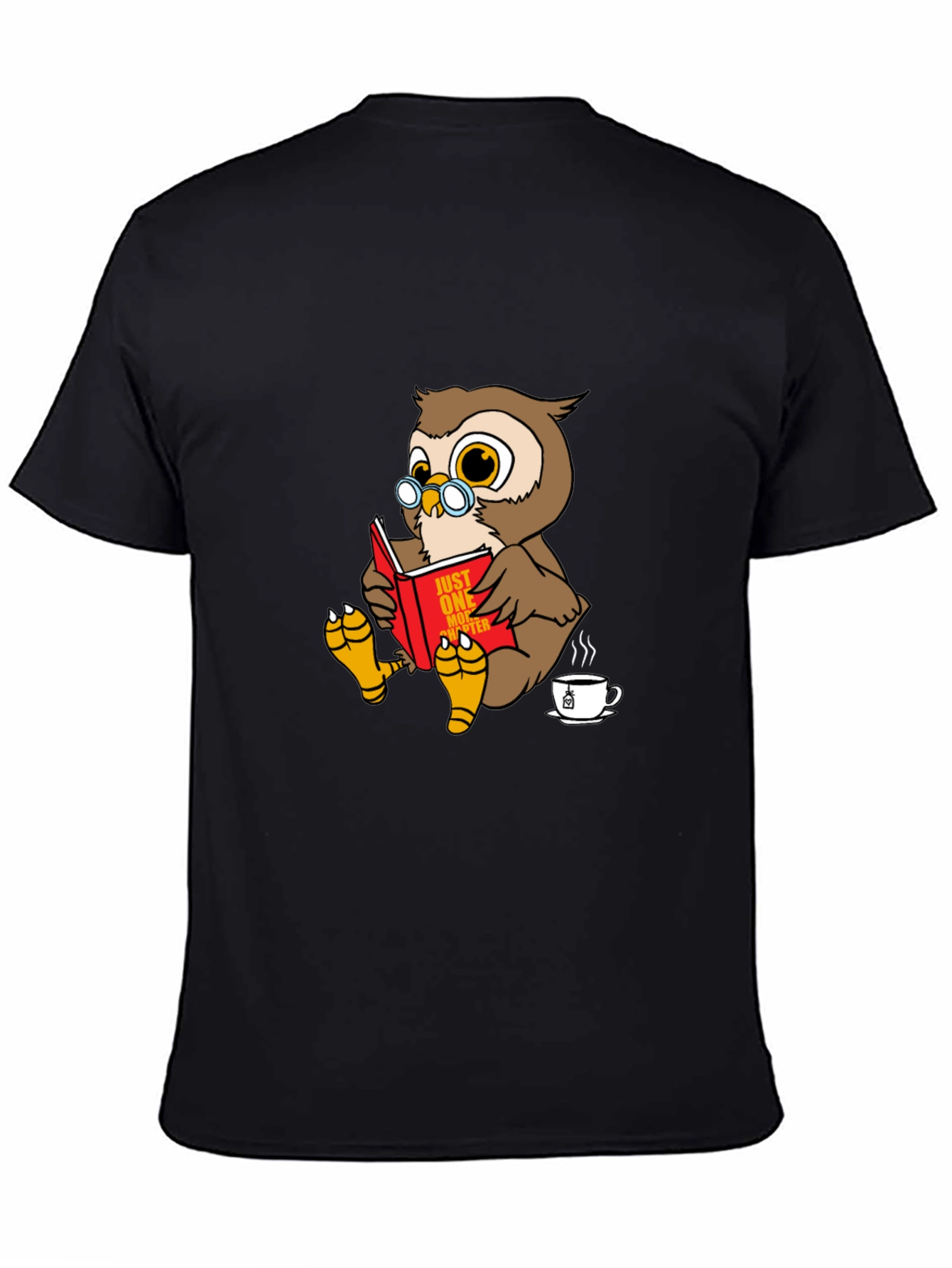Owl Reading Book Black Graphic Tee