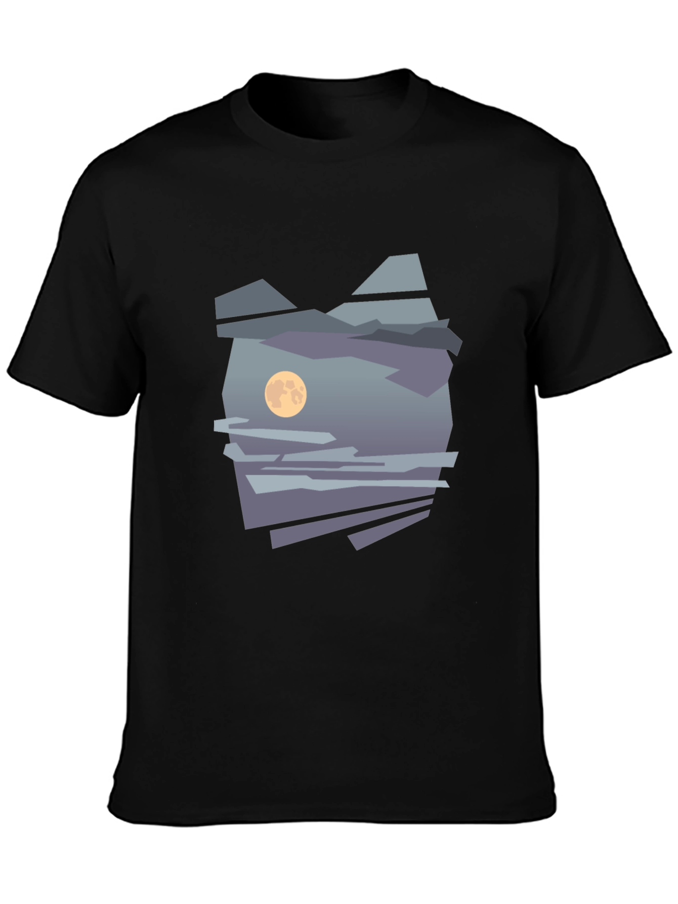 Abstract Moon & Mountain Graphic Tee - Black